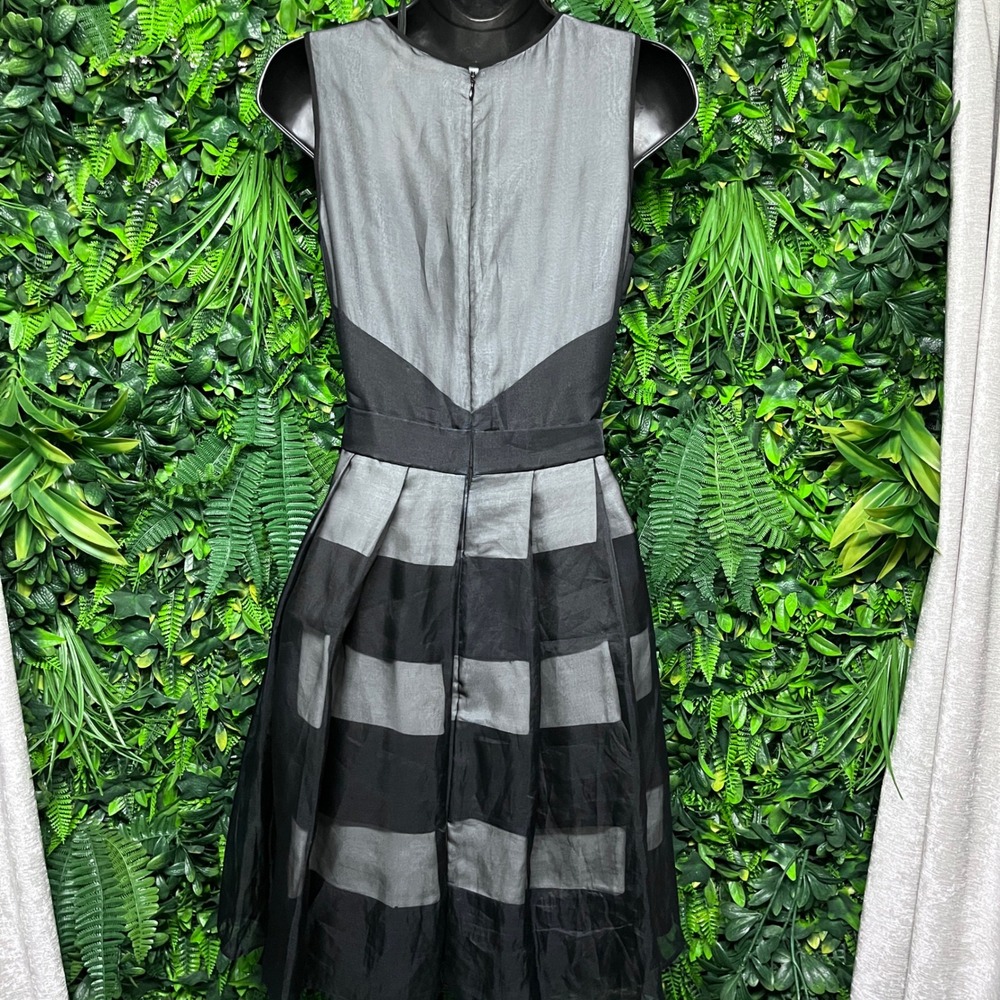 Halston Heritage Dress 6 Black Cream Silk Colorblock Fit Flare Cocktail 3936 - Picture 7 of 8